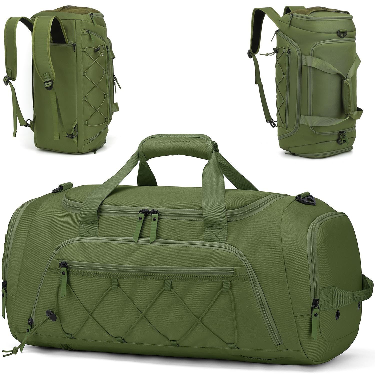 Lyweem 40L Sports Dufflel Bags for Men, Medium Gym Bag Backpack & Travel Duffle Holdall Bag with Shoes Compartment and Wet Pocket, 3 in 1 Carry On Overnight Weekend for Women, Green