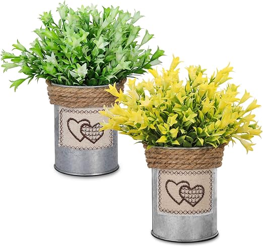 Amazon Com Aozita 2 Pack Mini Fake Plant Artificial Potted Plants