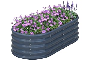 KFN 4x1.8x1FT Galvanized Raised Garden Bed,Raised Garden Bed Kit-Oval Metal Vegetable Box,Large Planter Flower Boxes Outdoor,Planting for Vegetables,Flower,Herb,Grey,0.7mm
