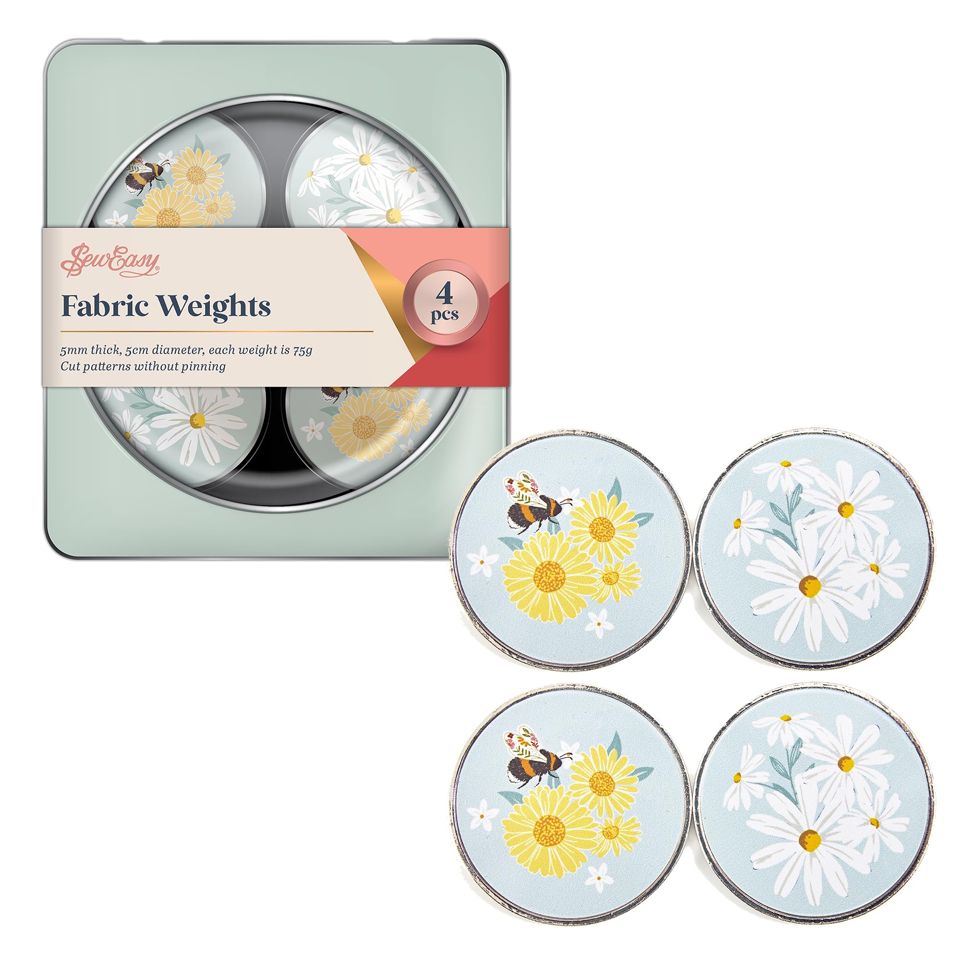 Sew Easy Pattern Fabric Weights - for Sewing, Crafts, Pattern Cutting, Dressmaking, Tailoring, Quilting, 4 x 75g, Daisy