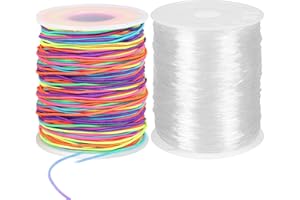 ELASO 1mm Rainbow Elastic String for Bracelets and 0.8mm Crystal Stretchy Bracelet String, Sturdy Elastic Cord Stretchy String for Bracelet Making, Jewelry Making, Beading(170 ft Rainbow & 274 ft Crystal)