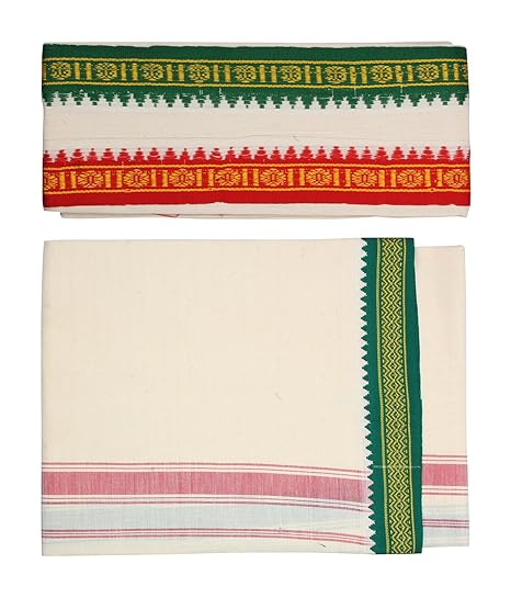 Men's Cotton Thalapathy Dhoti with Towel (Cream, Free Size)