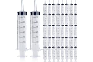 SAICOOS 50Pack 60ml Syringe for Liquid - Large Plastic Syringes Without Needle for Food Thick Liquids and Irrigation Water, Lip Gloss Filling, Feeding Dogs Meds, Measuring ( 50 Pack 60 ml / cc )