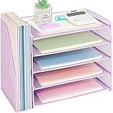 OPNICE 5-Tier Paper Organizer with Magazine Holder, Desk Organizers and Accessories, Office Desk Accessories & Workspace Organizers, Desktop File Organizer for Office Supplies Storage, Purple