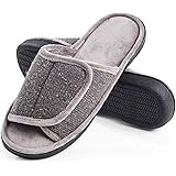 DL Adjustable-Mens-Slippers-Memory-Foam, Open Toe House Slippers for Men Indoor Outdoor, Breathable Slide Bedroom Slippers fo