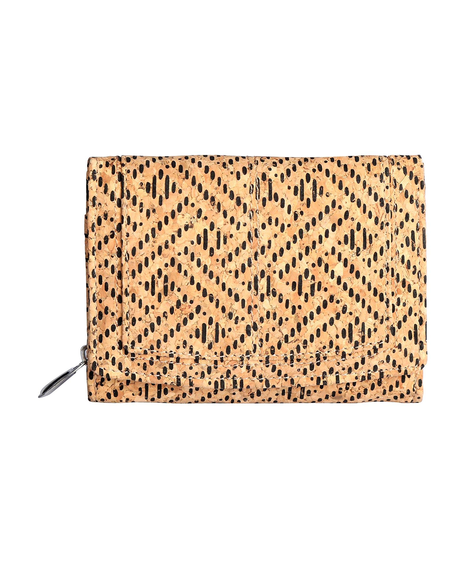 Hudson & James Ladies Designer Cork Vegan RFID Blocking Shield Compact Card Holder Wallet Purse Multi Card Women Clutch Wallet with Zip Pocket (Cork with Black Pattern)