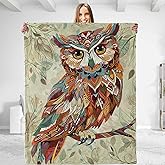 dhakalrlde for Vibrant Artistic Owl Throw Blanket - Plush, Soft, Comfy, Lightweight, Warm, Fuzzy, Anti-Pilling Flannel, Ideal for Couch, Bedroom, Travel, Living Room - Unique Gift 50in×60in