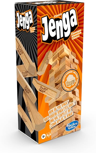 Hasbro Gaming Jenga Family Board Game Classic Wood Block Stacking Game 1+