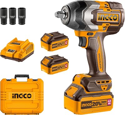 Ingco Cordless Impact Wrench 850Nm Brushless 20V 1/2 In Battery Kit