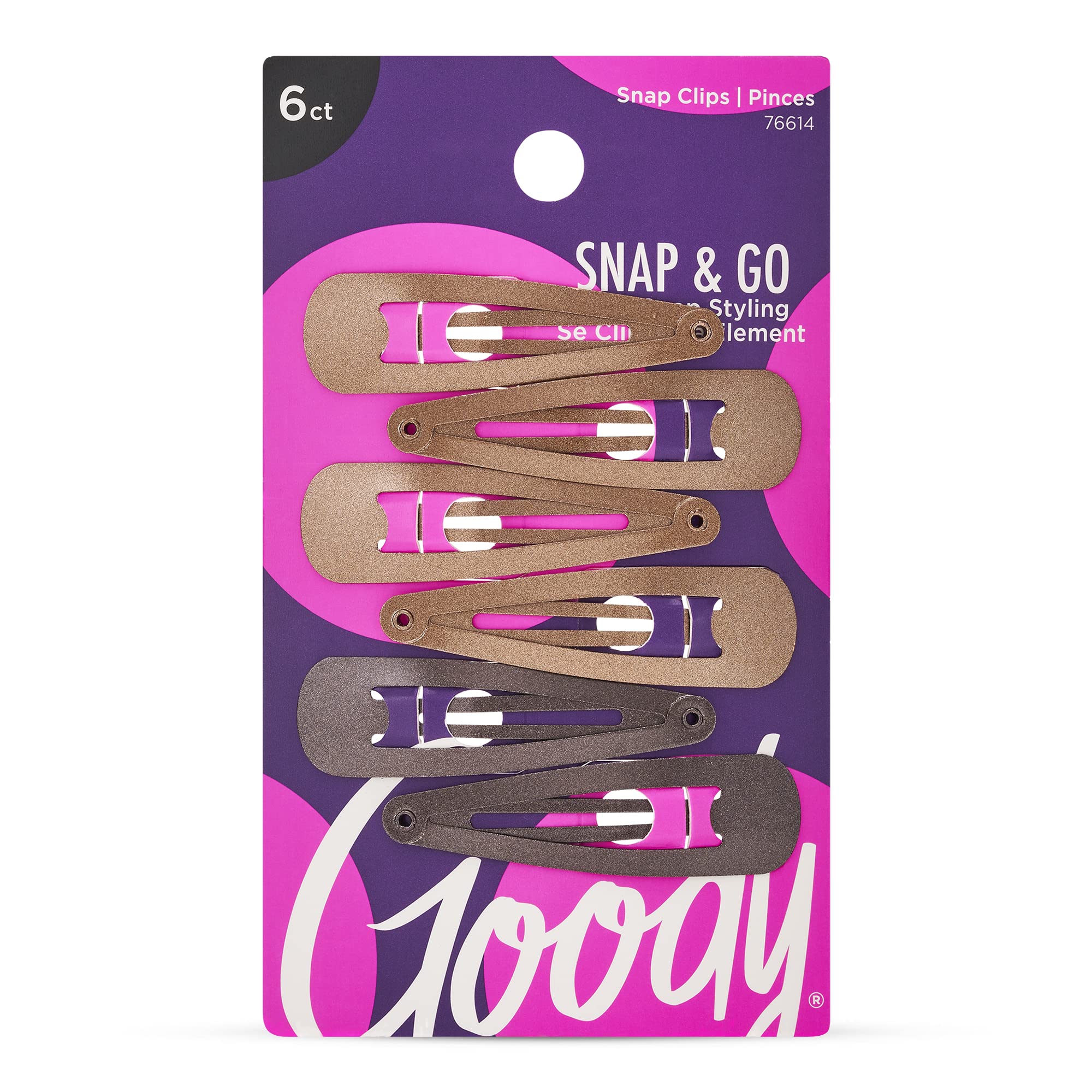 Photo 1 of Goody Metal Contour Hair Snap Clips, 6 Count, Brunette Assorted Colors, Just Snap Into Place, Suitable for All Hair Types, Pain-Free Accessories for Women, Men, Boys and Girls, All Day Comfort