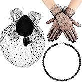 Bencailor 3 Pcs 50s Fascinator Hat for Women Funeral Veil Hat Pillbox Cocktail Tea Party Headpiece and Lace Gloves Necklace