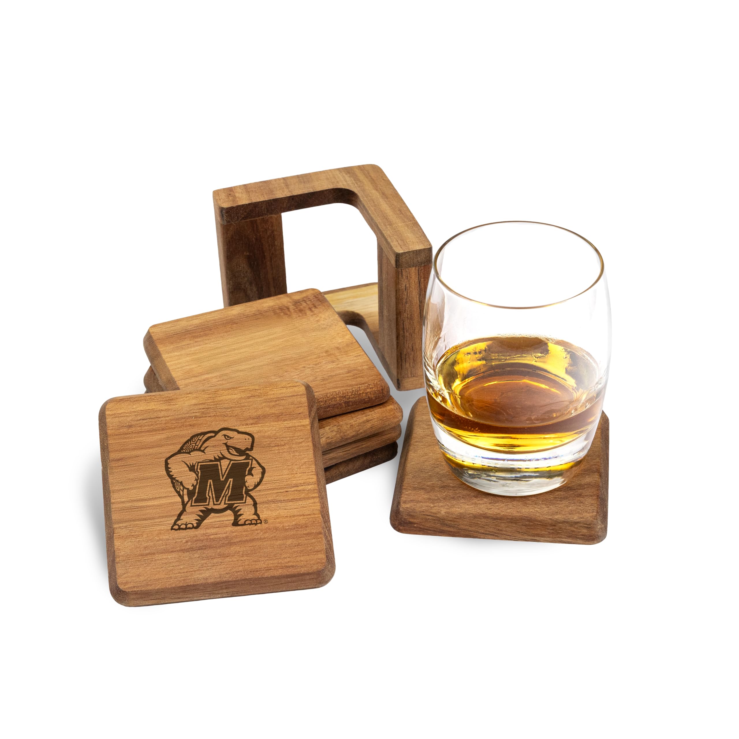 Photo 1 of ***Factory seal***
The Memory Company Officially Licensed NCAA - University of Maryland, College Park 6-Pack Team Logo Acacia Square Coaster W/Holder