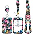 Floral Pattern Badge Holder with Lanyard, Lanyards for ID Badges Women, Cute Badge Reel Retractable, ID Card Holder Keychain Name Badge Clip, Nurse Teacher Student Kids Gifts