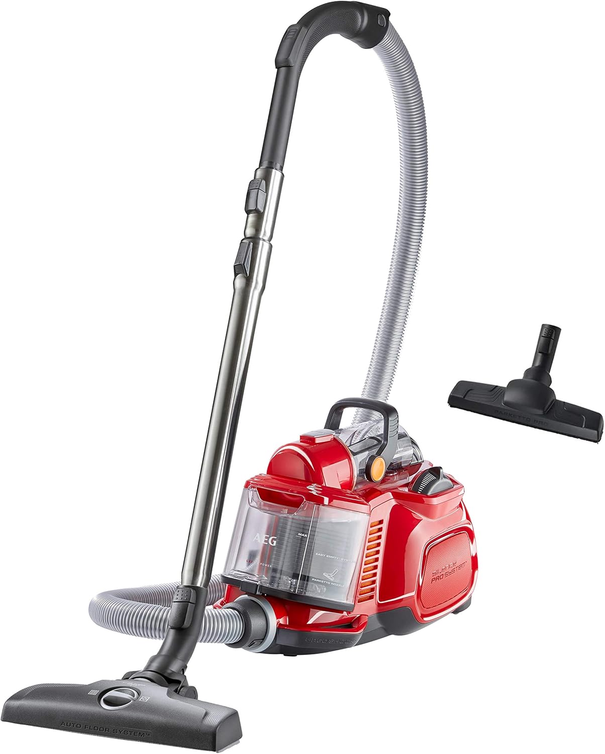 AEG LX7-2-FFP Staubsauger ohne Beutel (Inkl. Zusatzdüsen, 750 Watt, 9 m Aktionsradius, 1,4 l Staubbehälter, ergonomischer Handgriff, waschbarer Hygiene Filter, rot)