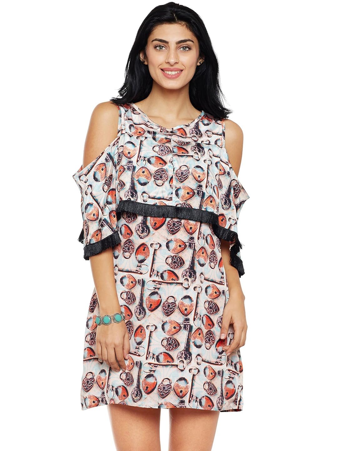 i-know lock-key fringe dress