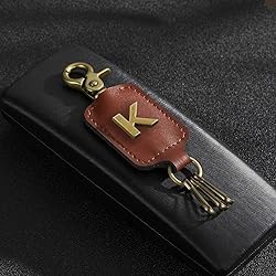 XGALBLA Initial Letter Keychain Brown Leather