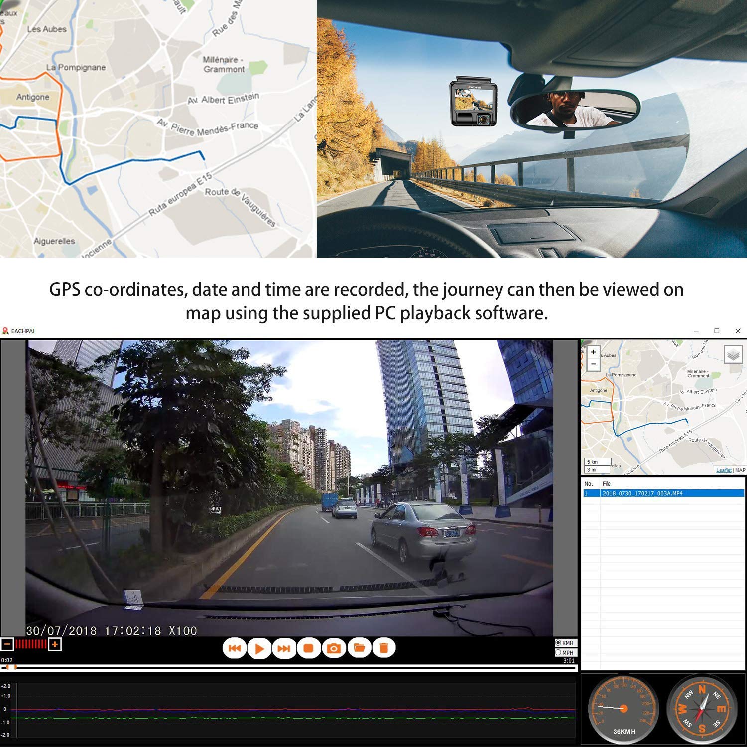 Dual Dash Cam,EACHPAI X100 Pro Dash Camera Front &Inside Lens for Cars/Truck/Taxi 1920X1080P Dashboard with Sony Sensor,IR Night Vision,Super Capacitor,Wide Angle,Loop Record,WDR,GPS,32G Card