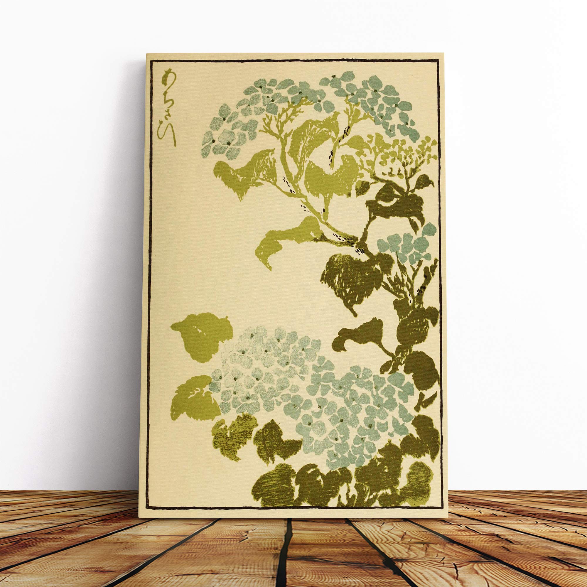 Wall Hydrangea Japanese Oriental Art Canvas Print | Gallery Wrapped 30mm Frame Wall Art | 20x14 inches | Ready to Hang | Asian Picture | Living Room Bedroom Lounge Office