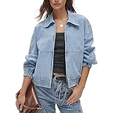 Kedera Womens Denim Jackets Long Sleeve Zip Up Elastic Hem Classic Loose Jean Bomber Jacket Coat Outfit
