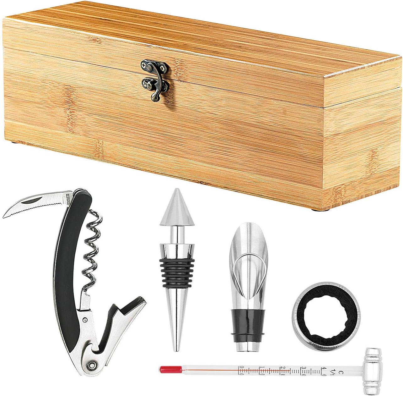 Carlo Milano Wein Geschenkbox: 5-teiliges Sommelier-Set in edler Geschenkbox für 1 Weinflasche (Wein Geschenkkiste)