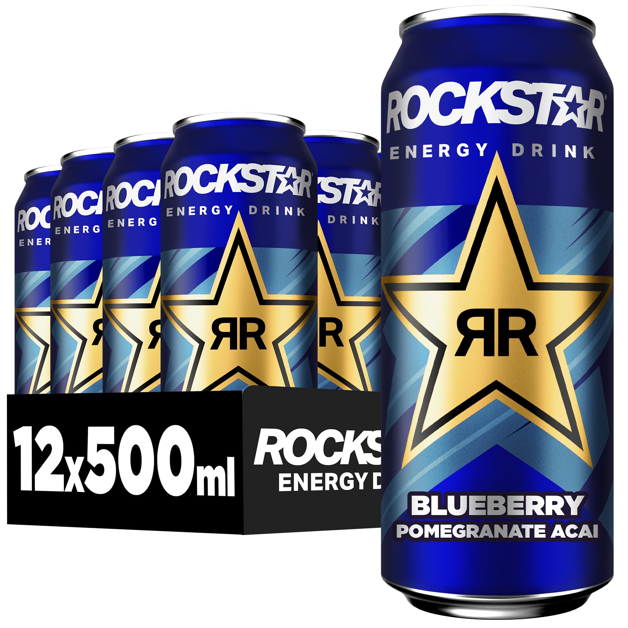 Rockstar Energy Drink Blueberry Geschmack - Koffeinhaltiges Erfrischungsgetränk für den Energie Kick, EINWEG (12 x 500ml) (Verpackungsdesign kann abweichen)