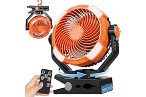 DUKUSEEK Clip Fan with LED Lantern, 20000mAh Rechargeable Clamp Fan, 360° Rotation USB Personal Fans with Hanging Hook, 9in Portable Camping Fan for Bed, Car, Bedroom, Outdoor