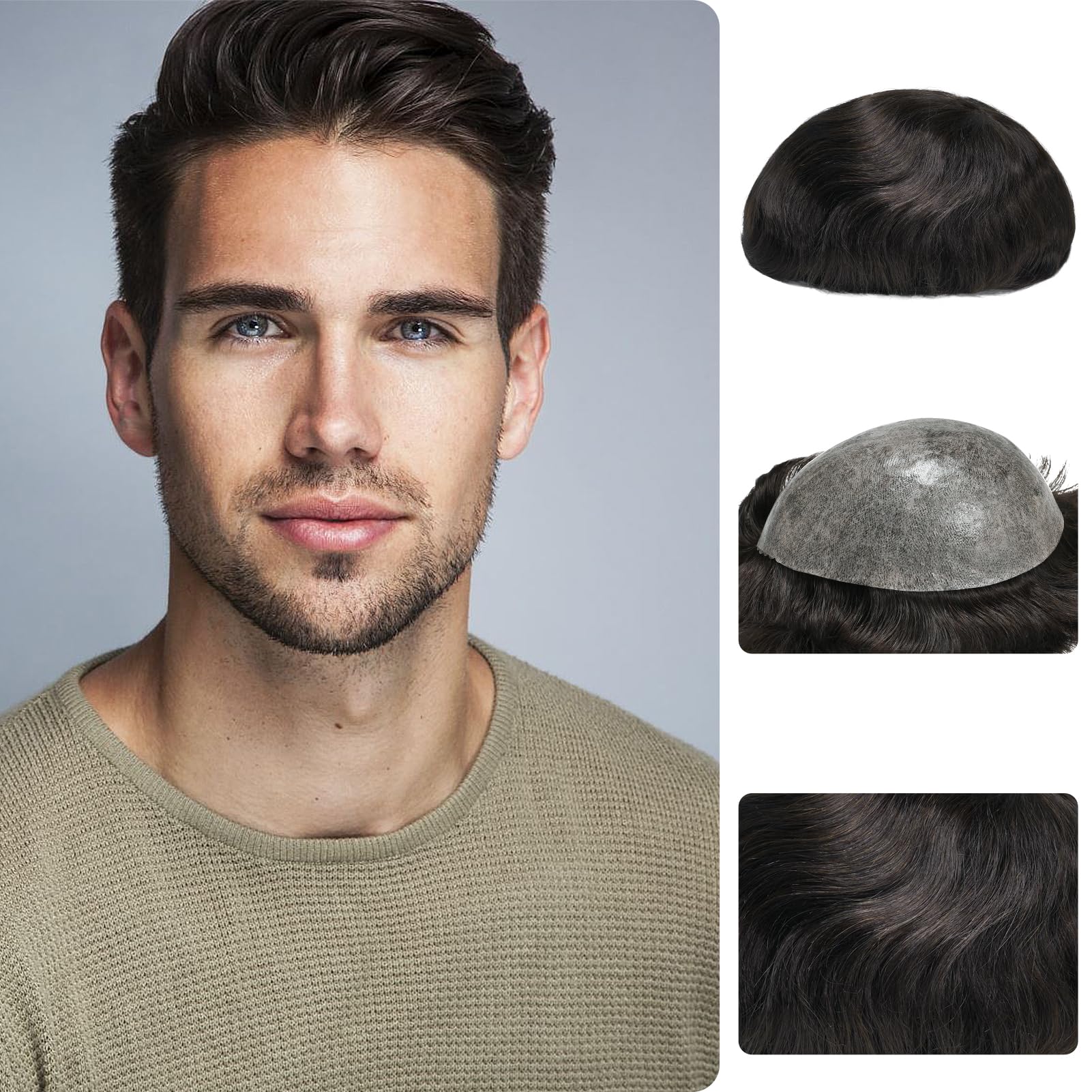 Zakya Hair System for Men Thin Skin Men's Toupee 100% Human Hair Men's Hairpieces 8x10 Inches Base Size Hair Replacement System for Men (Dark Light Brown 3#)