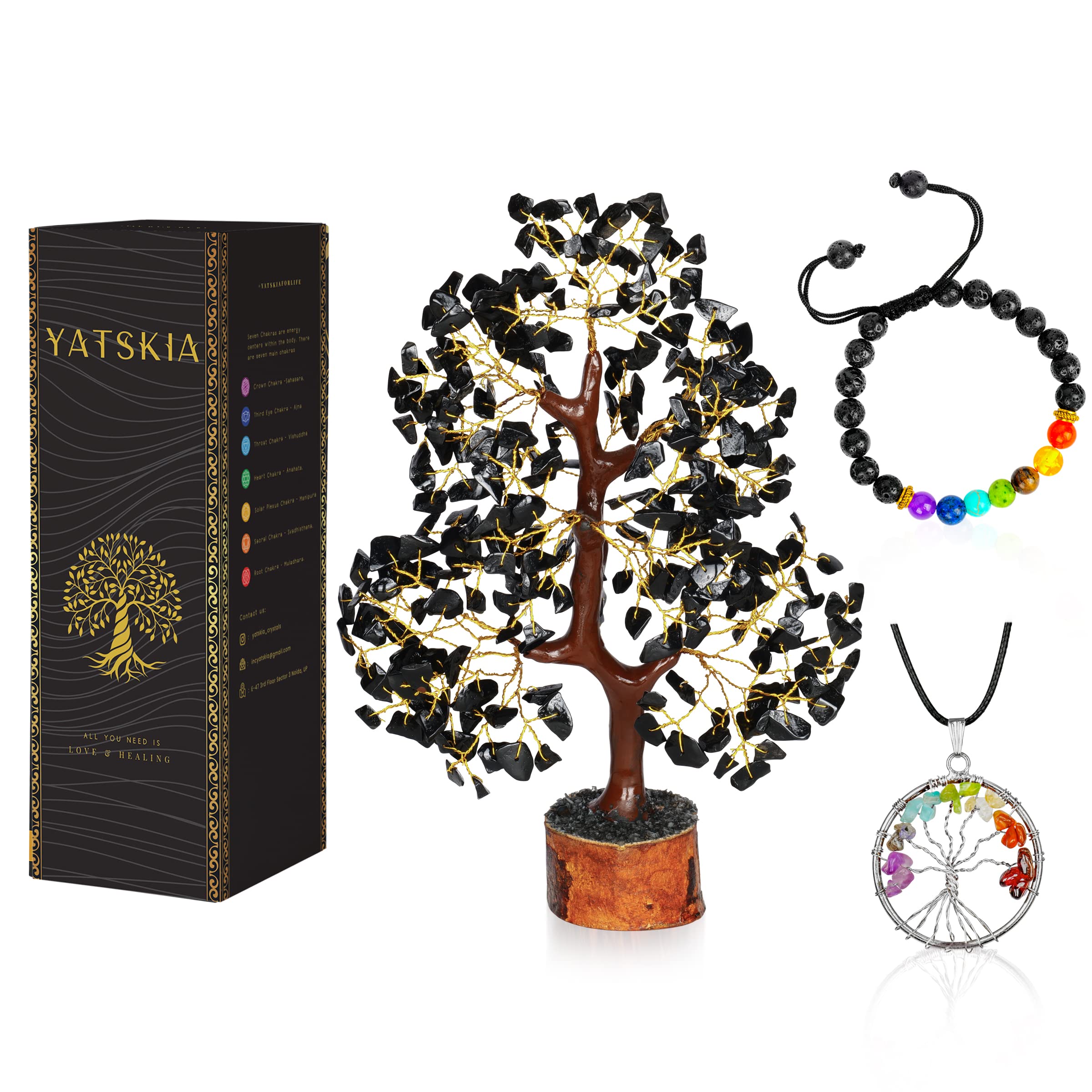YATSKIA Black Tourmaline - Crystal Tree - Wishing Tree - Crystal Tree for Positive Energy - Tourmaline Crystal - Healing Gemstones - Shelf Ornaments - Gemstone Tree - Spiritual Gifts - Money Trees