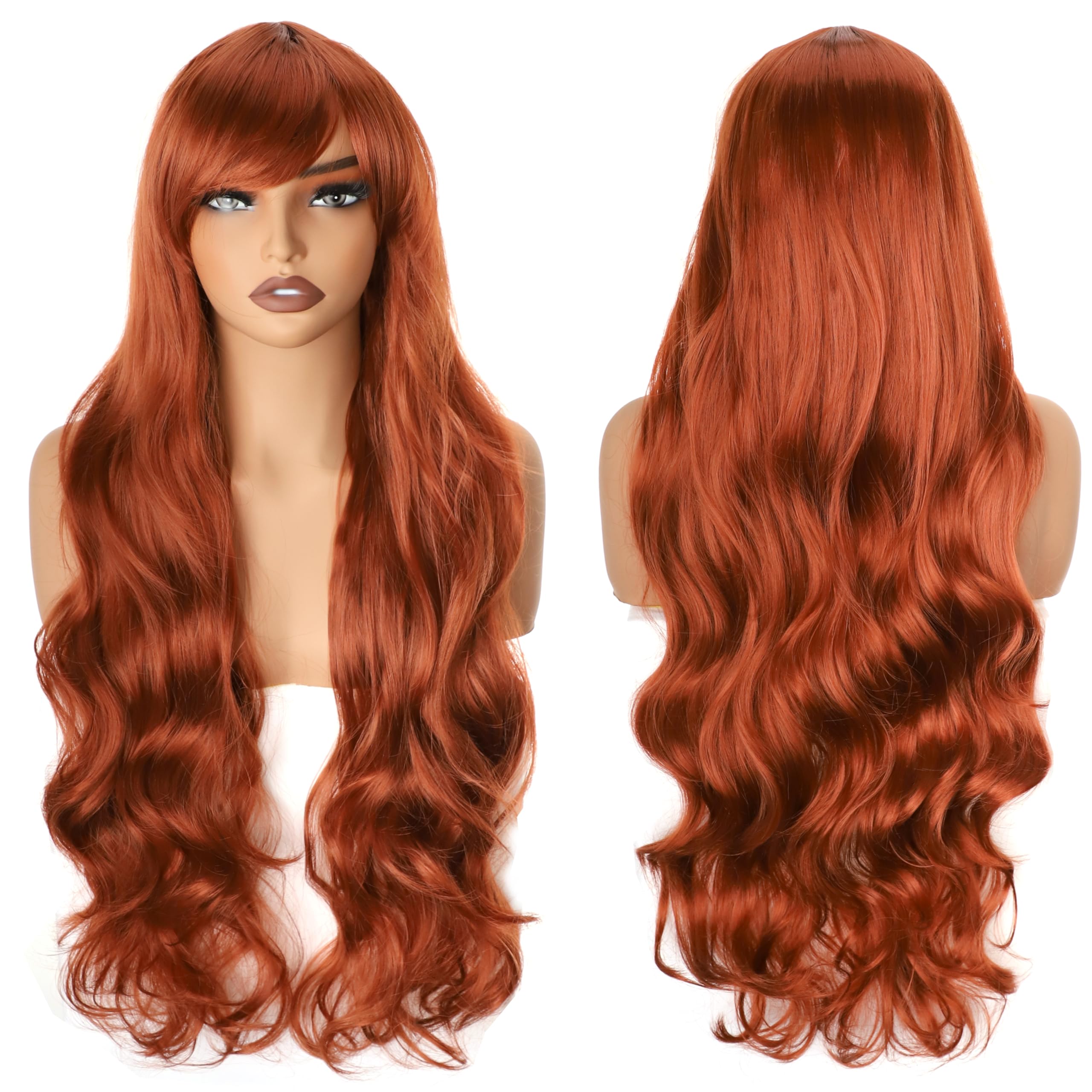 YEESHEDO 32" 80 cm Auburn Brown Long Wavy Curly Hair Cosplay Wigs with Bangs for Women Heat Resistant Synthetic Wig for Party Costume Anime Halloween