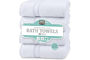 Utopia Towels 4 Pack Premium Bath Towels Set, 27 by 54 Inches, 100% Ring Spun Cotton 600GSM, Lightweight and Highly Absorbent Quick Drying Towels, Perfect for Daily Use, White