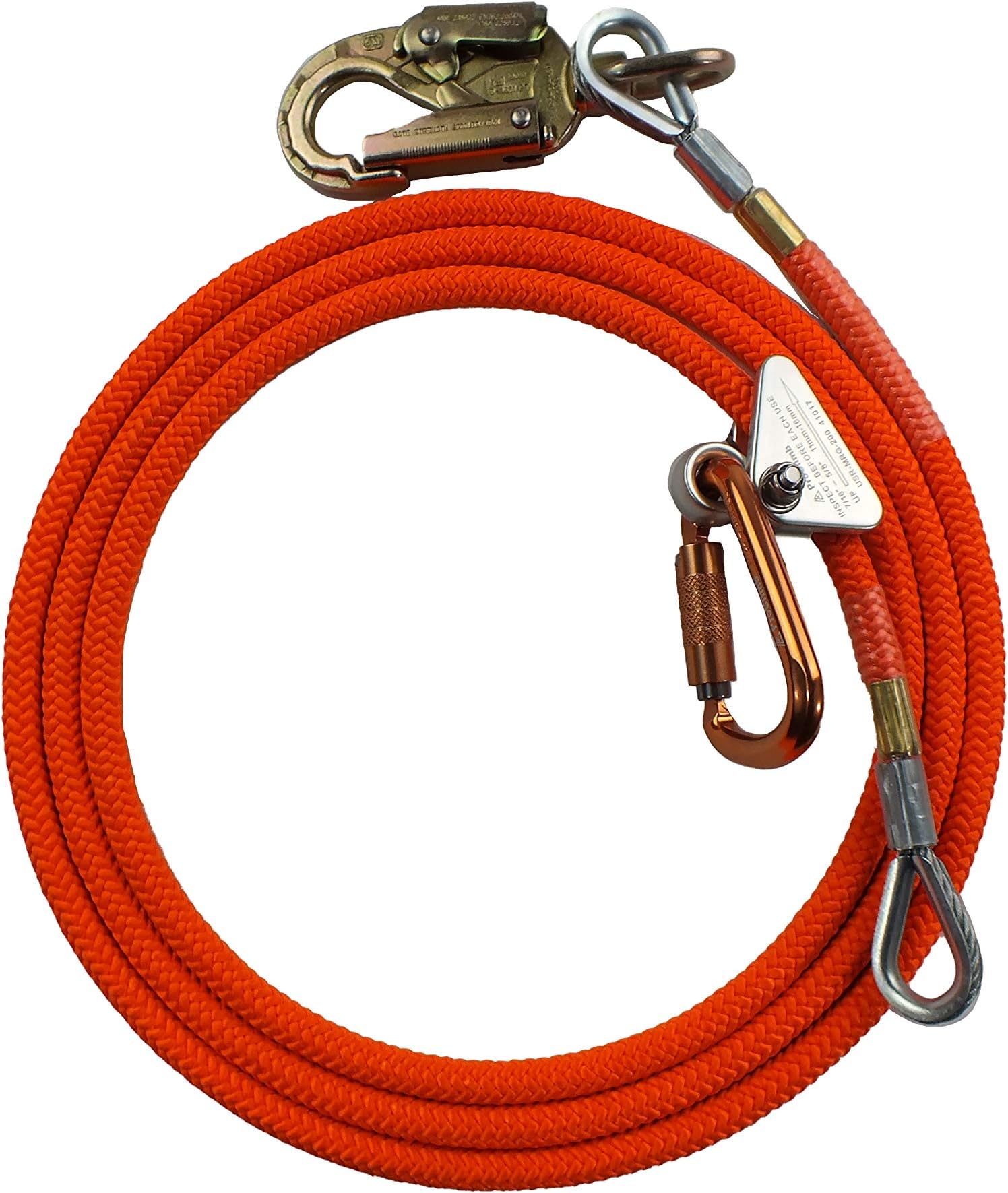 Steel Core Flip Line Kit for Tree Climbing, 5/8 in x 8 ft - USA Made, Adjustable Tree Lanyard, Arborist Equipment Positioning Lanyard, Low Stretch & Cut Resistant