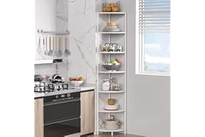 Greatseas 7 Tier Corner Shelf Stand, 64.7" Kitchen Shelf Organizer with Metal Frame, Small Corner Shelf for Kitchen Organization & Storage, Marble White Corner Shelf for Kitchen Decor Accessories