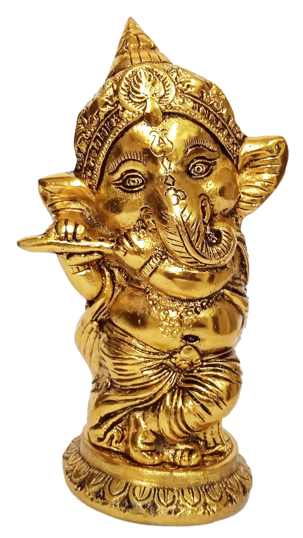 Purpledip Metal Statue Ganesha Ganapathi Playing Flute (12267)