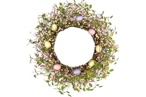 J'FLORU Artificial Easter Wreath 20 Inch Easter Wreaths for Front Door Egg Wreath with Colorful Berries for Indoor Window Wall Outside Decor