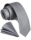 GUSLESON 2.4" Solid Silver Tie For Men Dark Gray
