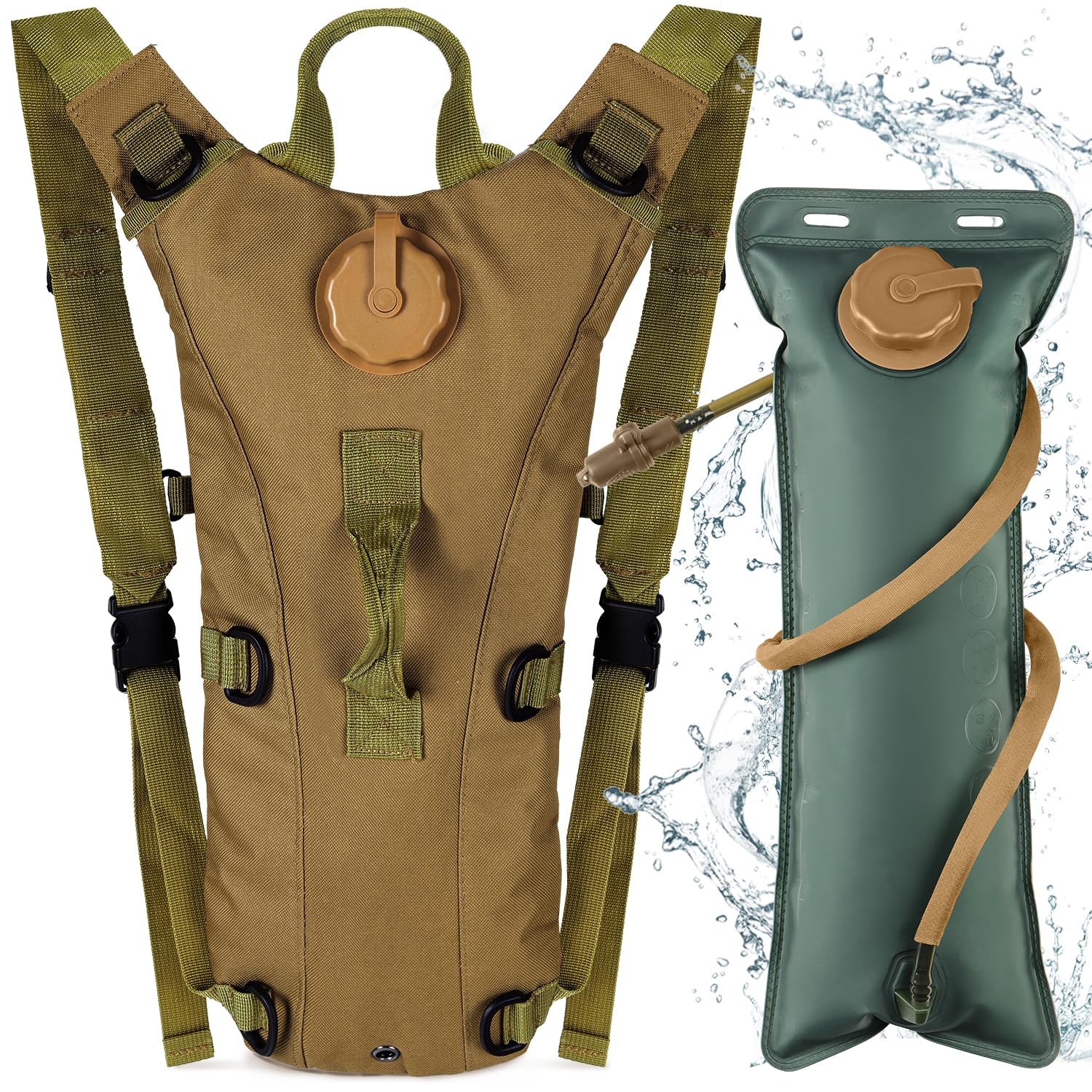 Neloheac Cycling Backpack with 3L Water Bladder, Tactical Running Backpack Hiking Daypack for Men & Women, Lightweight Hydration Backpack for Cycling Hiking Camping MTB, Khaki