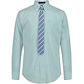 Izod Boys Long Sleeve Button-Down Collared Dress Shirt with Tie and Chest Pocket