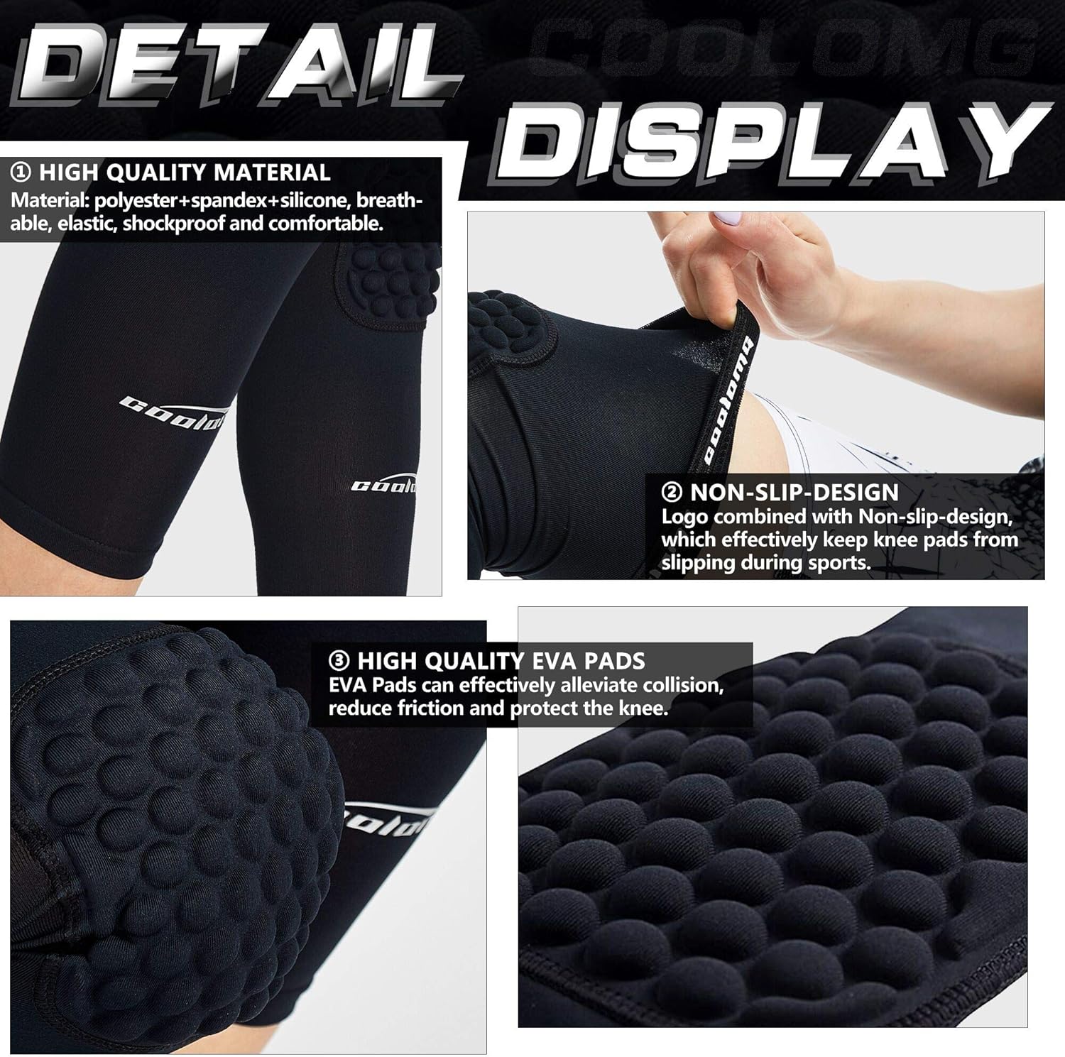 COOLOMG Protective Knee Pads Basketball Volleyball Football Crashproof Antislip (1Pair) for Kids Youth Adults : Sports & Outdoors