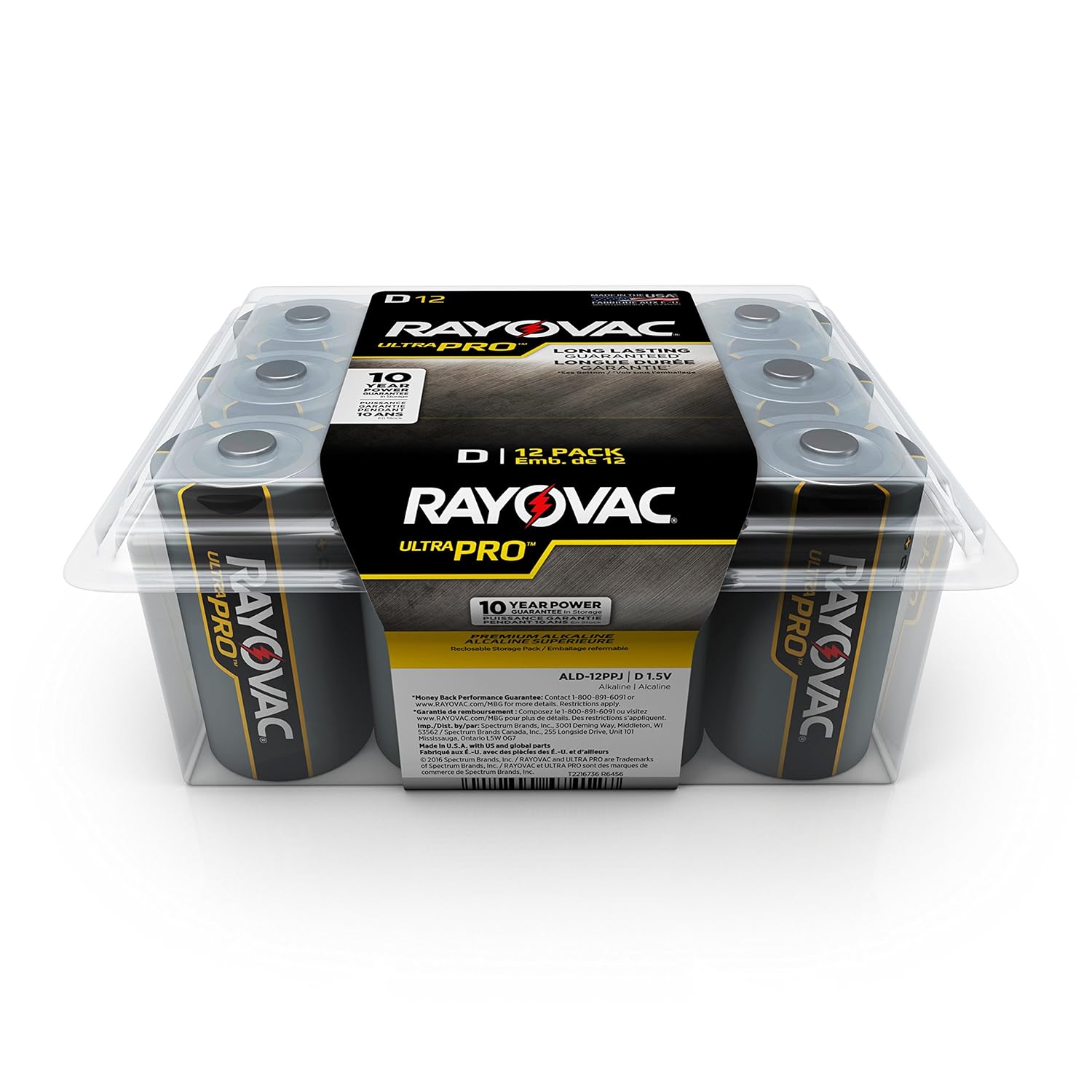 RAYOVAC D Ultra Pro Alkaline Batteries, 12-Pack with Recloseable Lid, ALD-12PPJ