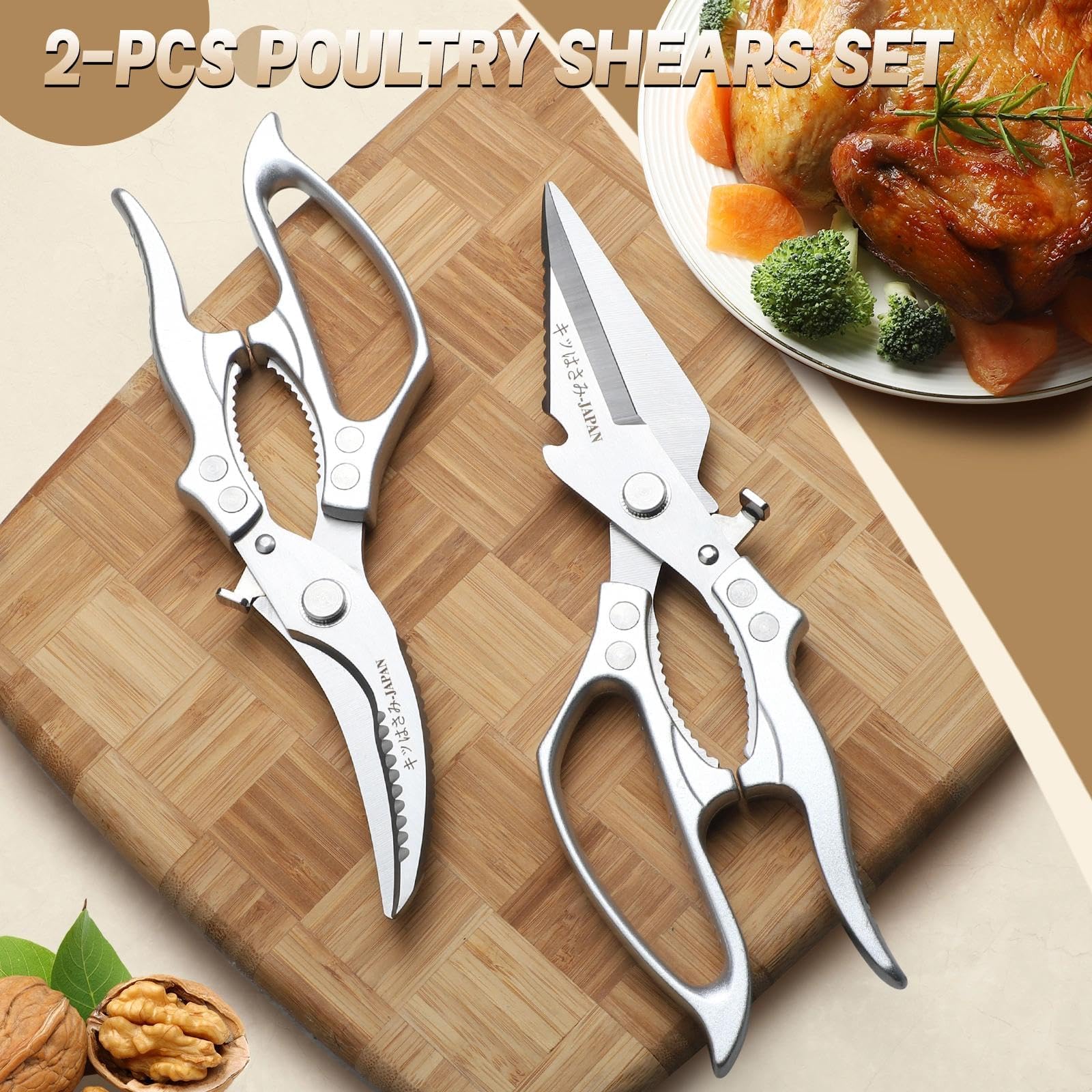 Freelander Geflügelschere Set, Heavy Duty Küchenschere aus SK5 Stahl Silber 2