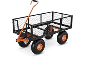 Steel Garden Cart, 500 LBS Capacity Utility Outdoor Wagon, Heavy Duty Mesh Garden Metal Wagon with Removable Sides, Flexible 