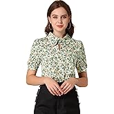Allegra K Women's Elegant Shirt Collared 2025 Summer Short Sleeve 1950s Vintage Floral Blouse