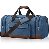 Litvyak Duffle Bag for Travel, Large 60L Canvas Travel Duffel Bags Overnight Weekend Gym Carry On Luggage Bag for Men & Women(Blue)