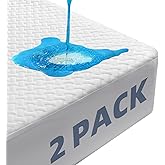 2 Pack Waterproof Mattress Protector Queen Size, Cooling Mattress Cover Queen Size Bed Soft Breathable Mattress Pad Cover Fitted 8-21'' Deep Pocket, Vinyl Free