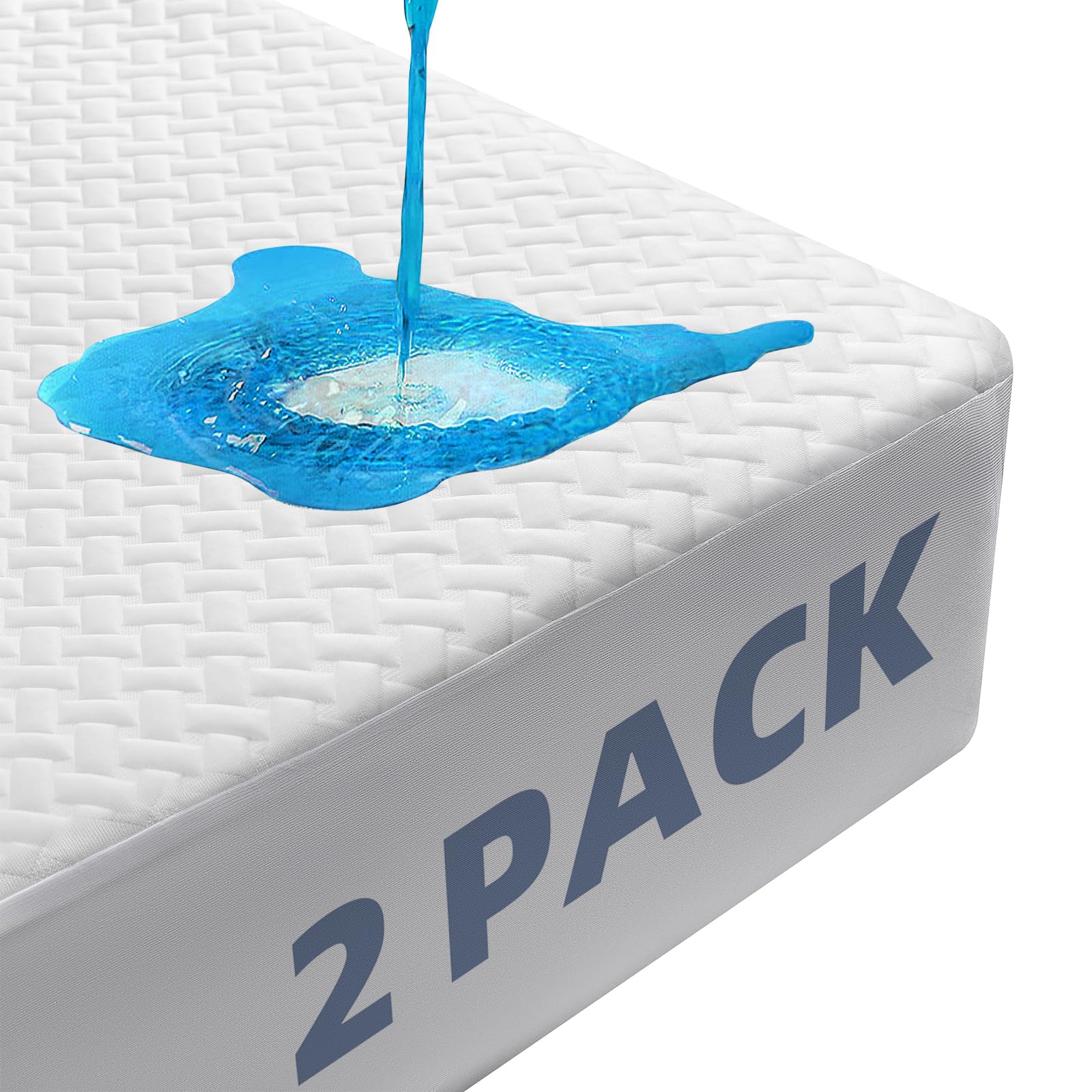 Photo 1 of 2 Pack Waterproof Mattress Protector Twin Size, Cooling Mattress Cover Twin Size Bed Soft Breathable Mattress Pad Cover Fitted 8-21'' Deep Pocket, Vinyl Free