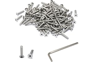 iexcell 100 Pcs M4 x 20mm Thread Pitch 0.7 mm Stainless Steel 304 Hex Socket Flat Head Cap Screws Bolts Kit