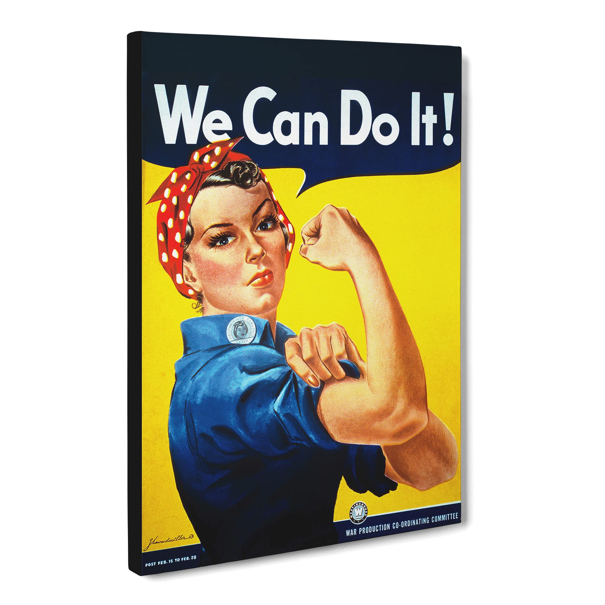Rosie The Riveter We Can Do It War Poster Canvas Print | Gallery Wrapped 30mm Frame Wall Art | 20x14 inches | Ready to Hang | Modern Picture | Living Room Bedroom Lounge Office
