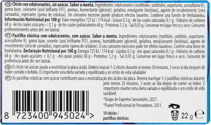 60 Minutos Menta - Chicles sin Azúcar con Sabor a Menta - Paquete de 16 Envases 22 g