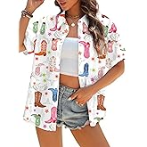 Western Shirts for Women Cowgirl Button Up Shirt Rodeo Cowboy Outfit Womens Country Concert Short Sleeve Top Blouses Red