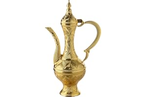 Alisveristime Small Decorative Zamac Ewer – Miniature Ottoman-Inspired Ornate Pitcher with Lid for Home Décor (8.27” x 4.72” x 2.76”) (Gold)